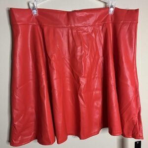 Afil-i Red Faux Leather Skirt High Waist Skater Skirt Fashion Wetlook
